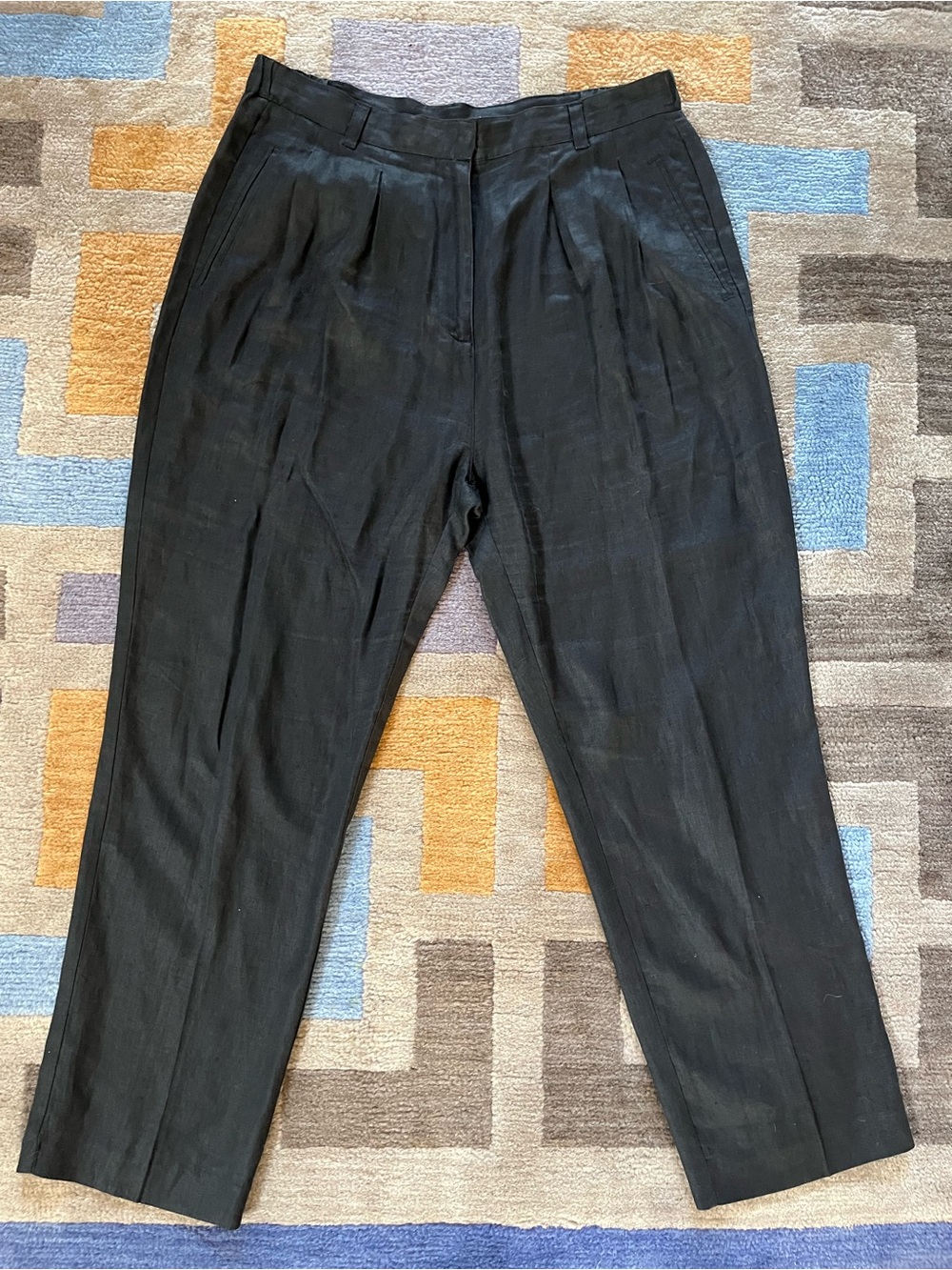 Edward Vintage Black Linen Pants High Rise Pleated Tapered Women's XL